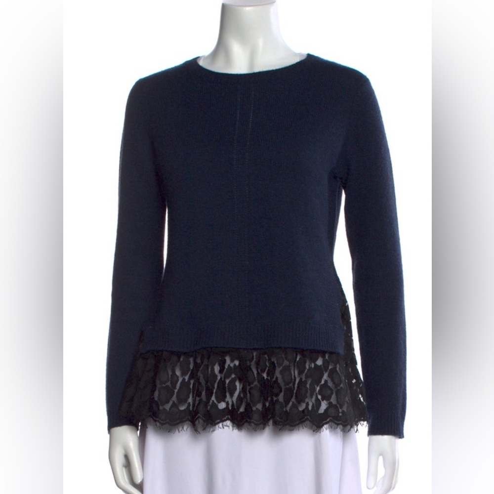 Autumn Cashmere Navy Sweater with Black Lace Hem